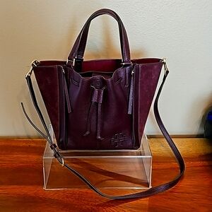 Tory Burxh Elegant Purple Leather Tote Bag